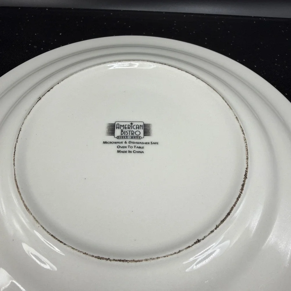American Bistro Diner Ware Red Rim White Dinner Plates Set‎ of 2 Retro 11 Inch